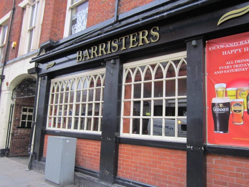 Barristers Pub on Bradshawgate. Photo by <a href="https://commons.wikimedia.org/wiki/File:Barristers_pub,_Bolton.JPG" rel="noopener" target="_blank">Rept0n1x <a href="https://creativecommons.org/licenses/by-sa/3.0/deed.en" rel="noopener" target="_blank">(license)</a>
