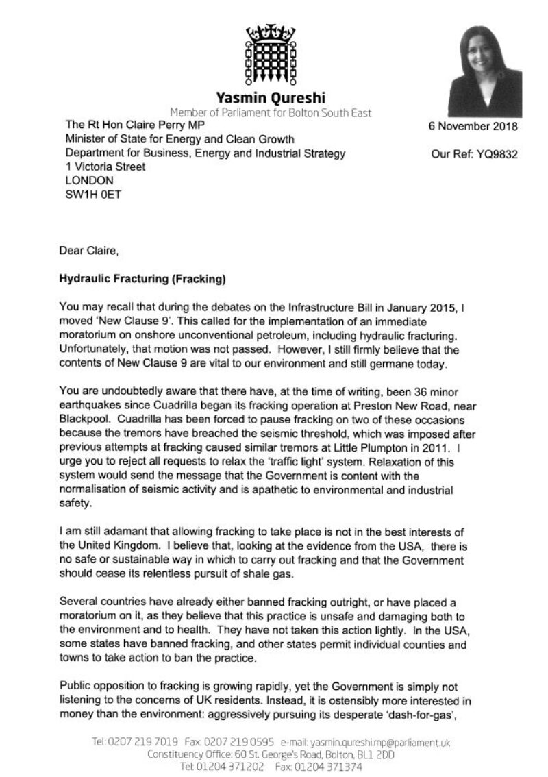 Letter to Energy Minister page 1