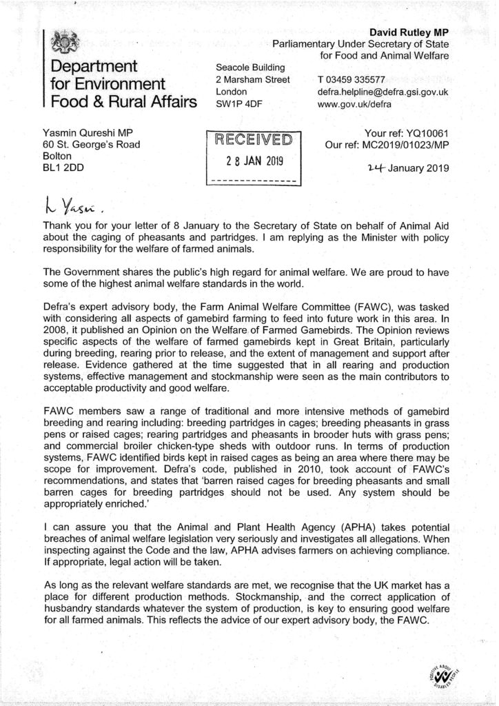 Page 1 of the reply from the Minister