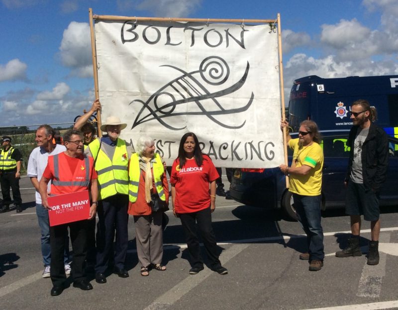 Yasmin at Preston New Road anti-fracking protest, with members of Bolton Against Fracking