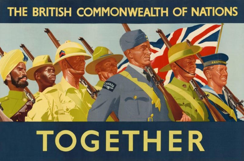 Photograph of a vintage postcard depicting the British Commonwealth of Nations