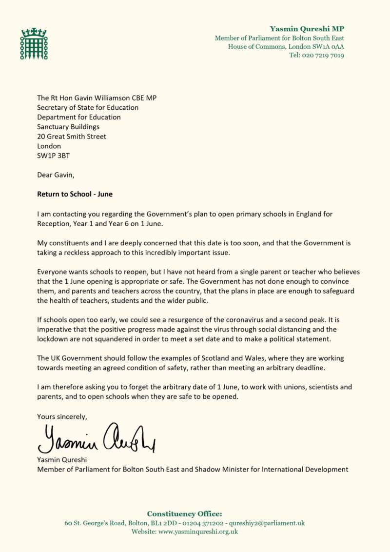 Letter to Gavin Williamson