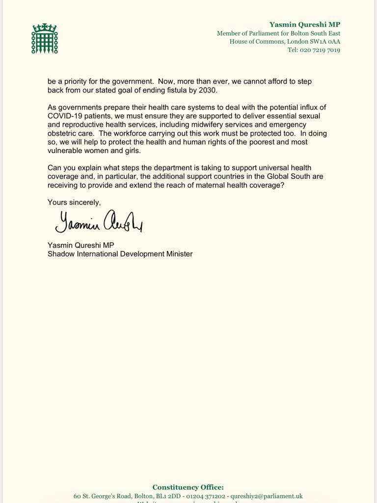Letter to the International Development Secretary page 2