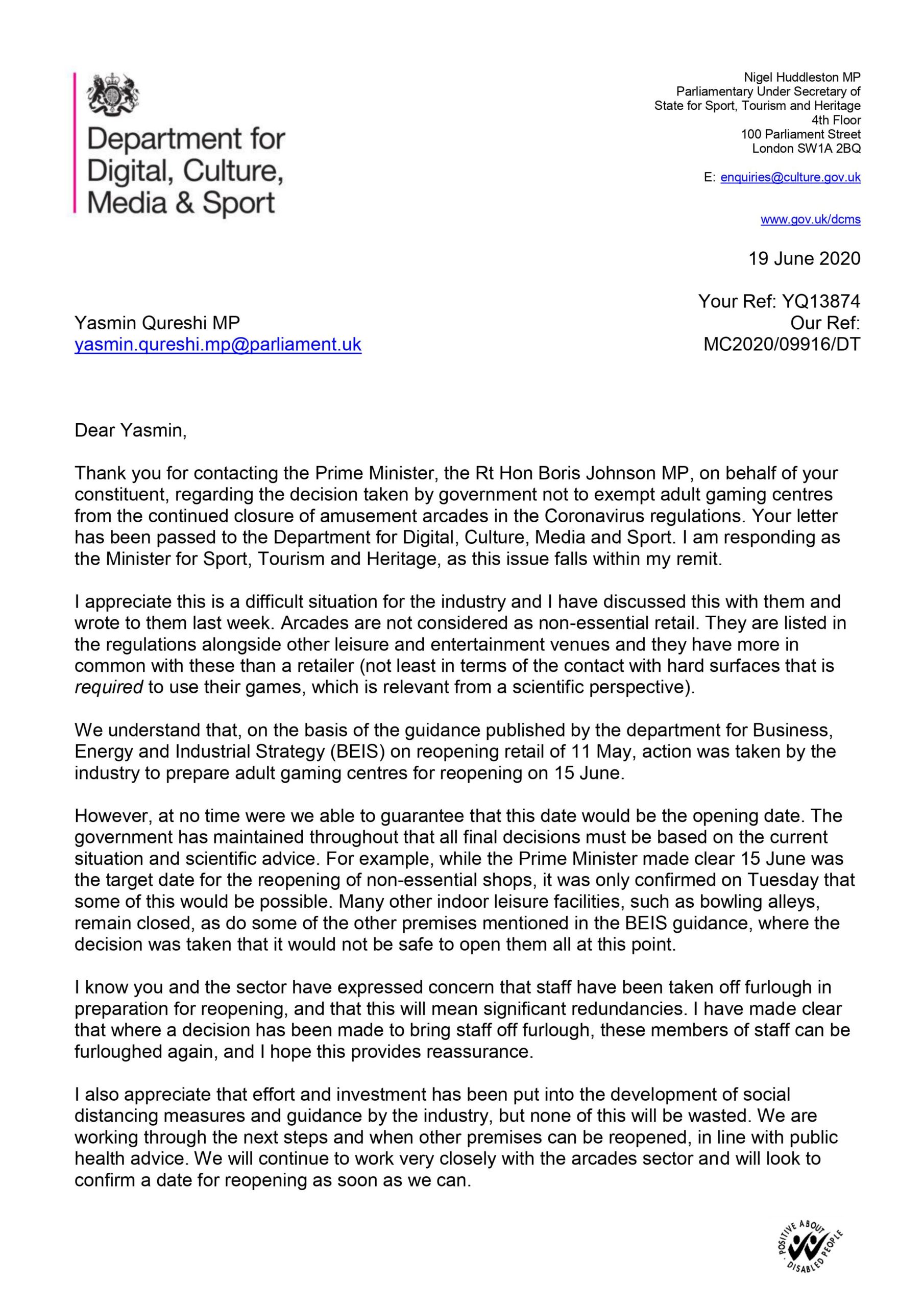 Letter from Nigel Huddleston Page.1