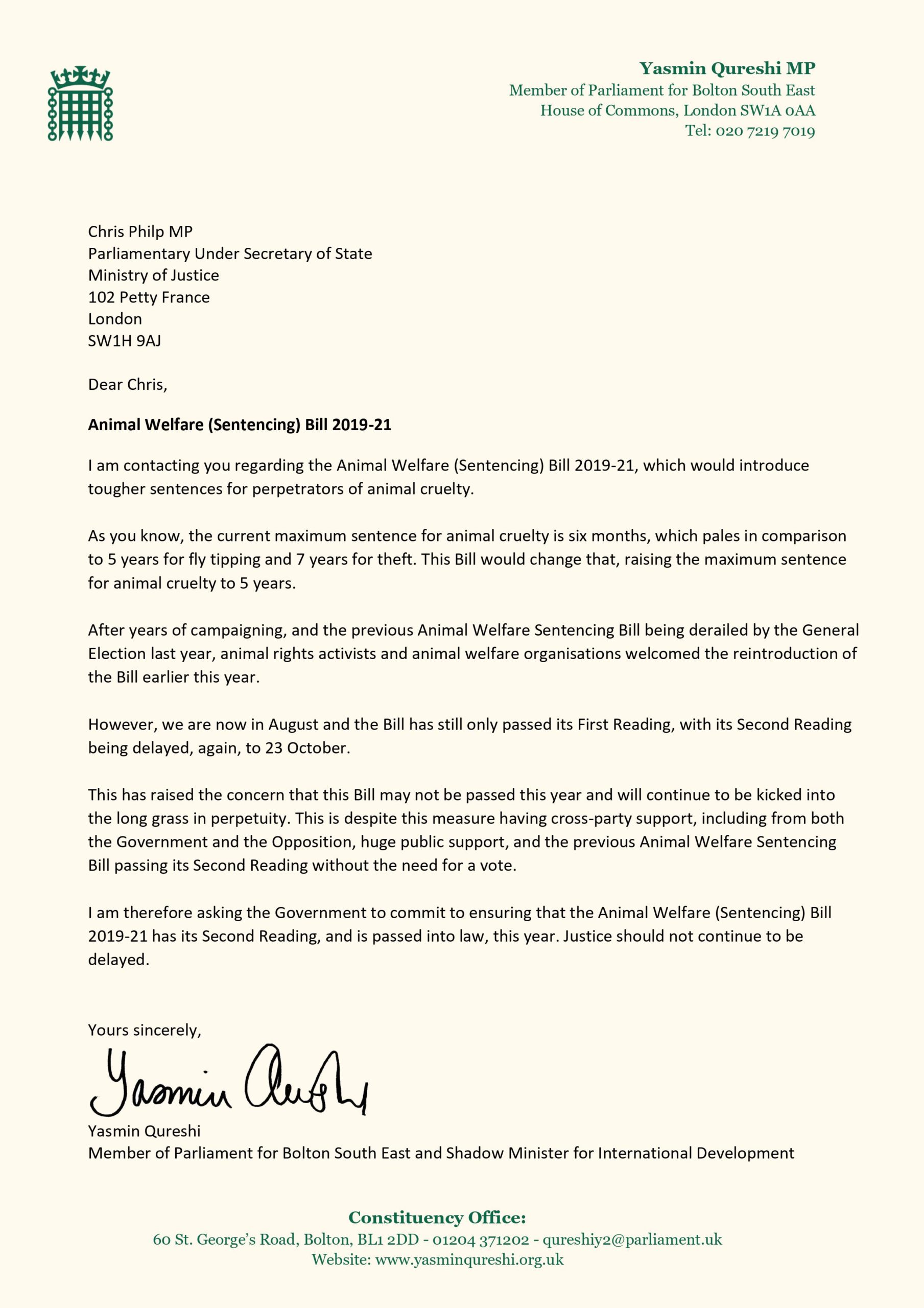 Animal Welfare (Sentencing) Bill 2019-21 - Yasmin Qureshi Animal Welfare (Sentencing) Bill 2019-21 - Yasmin Qureshi