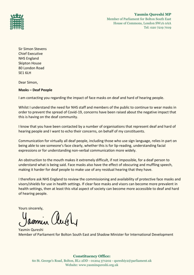 Letter to Sir Simon Stevens