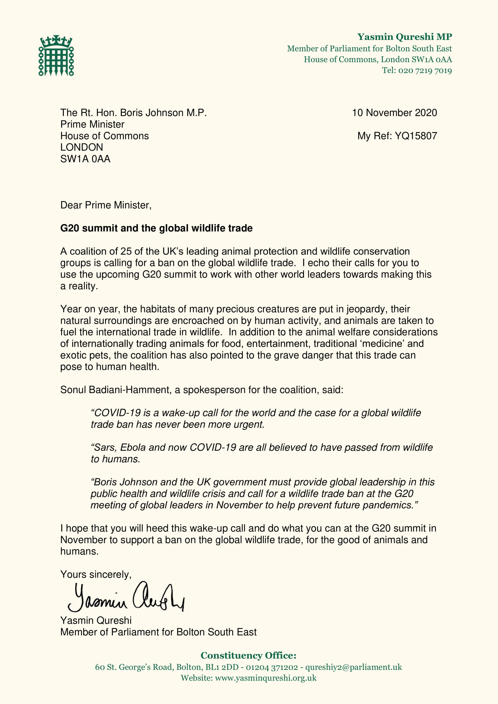 Letter to Boris Johnson