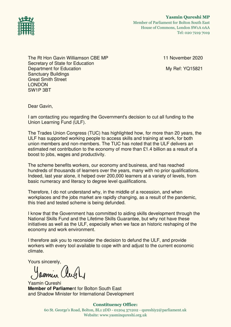 Letter to Gavin Williamson