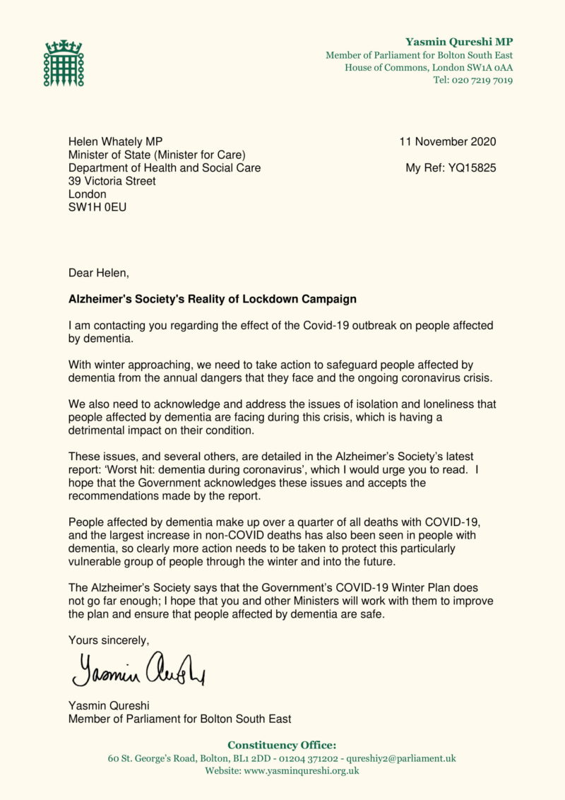 Letter to Helen Whately