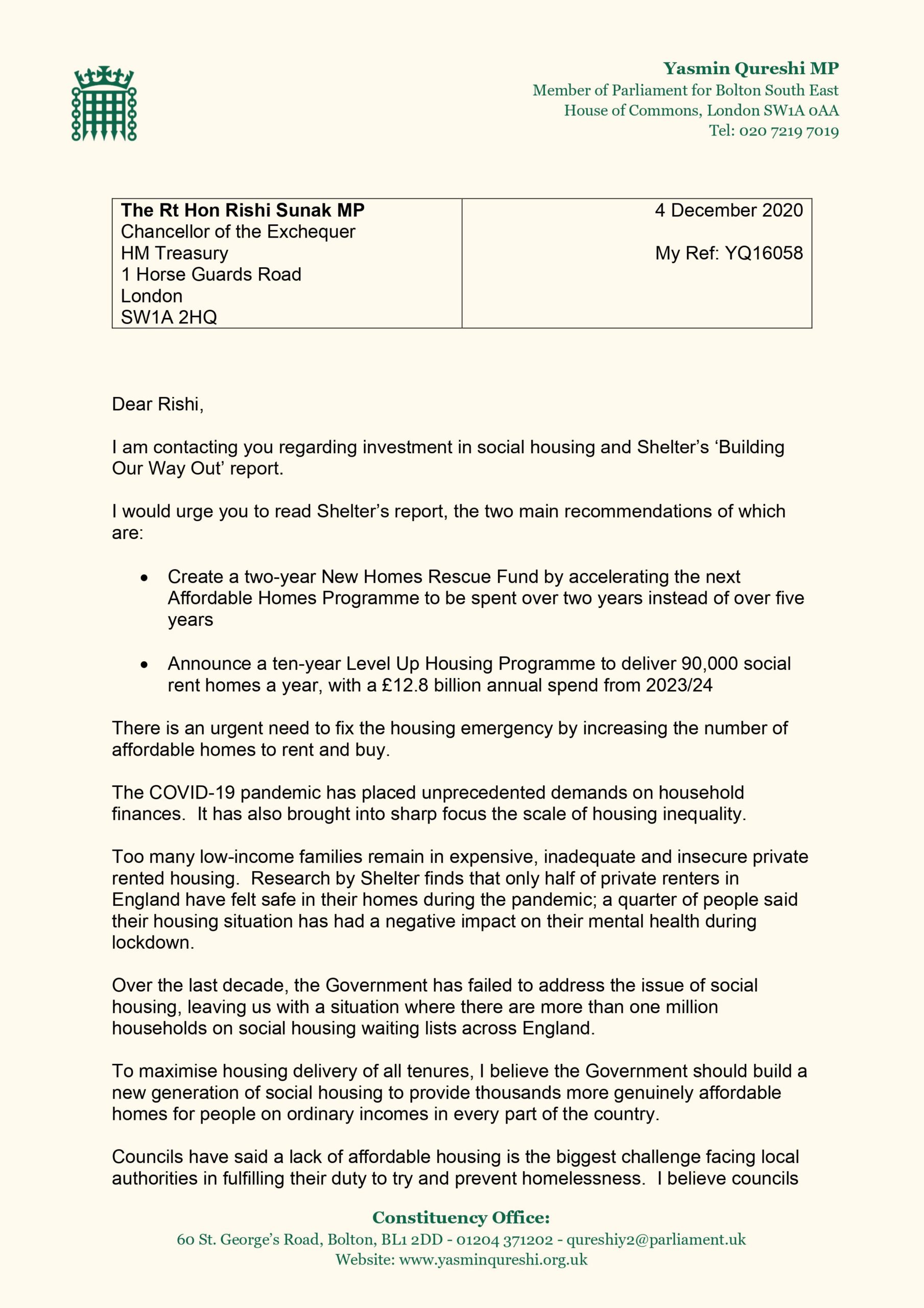 Letter to Chancellor Page 1