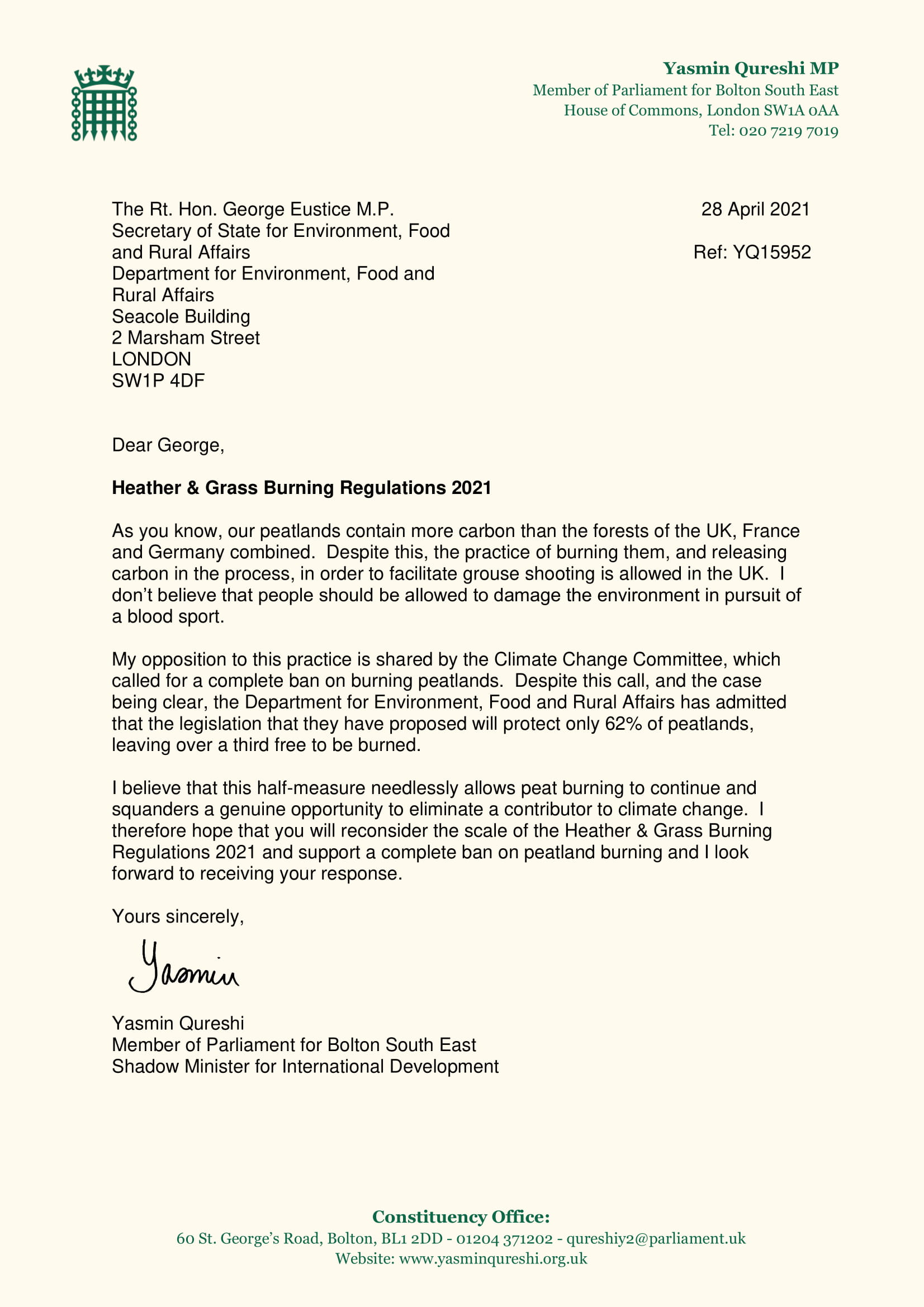 Letter to George Eustice