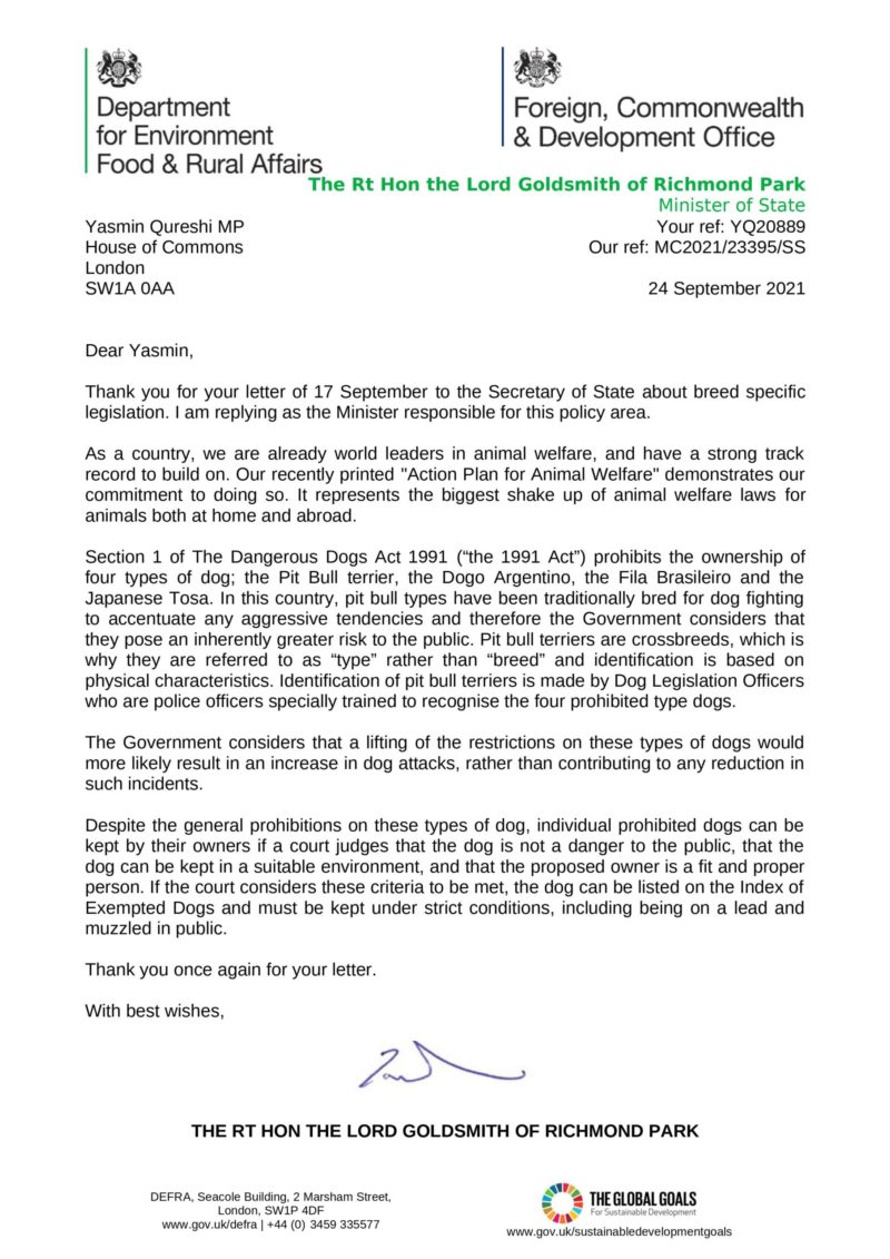 Letter from Zac Goldsmith.