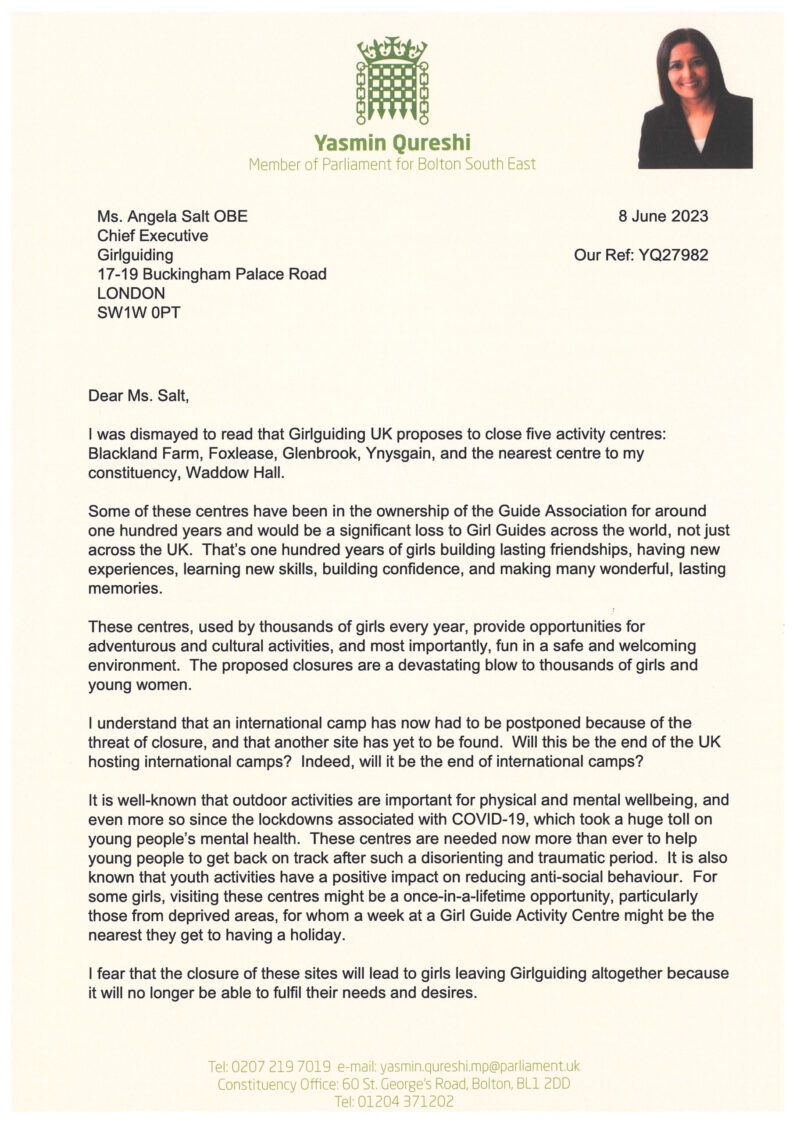 Image of the first page of my letter to Girlguiding UK