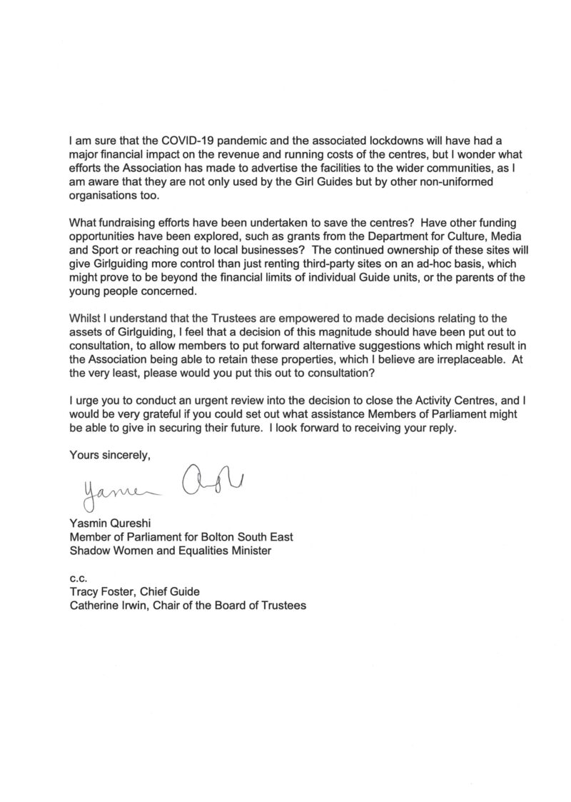 Image of the second page of my letter to Girlguiding UK